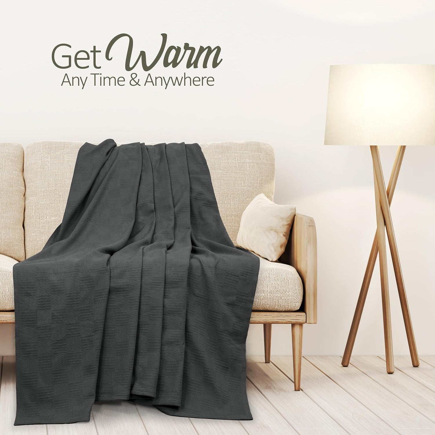 Lightweight Grey Cotton Blanket - 350 GSM Soft and Breathable Comfort
