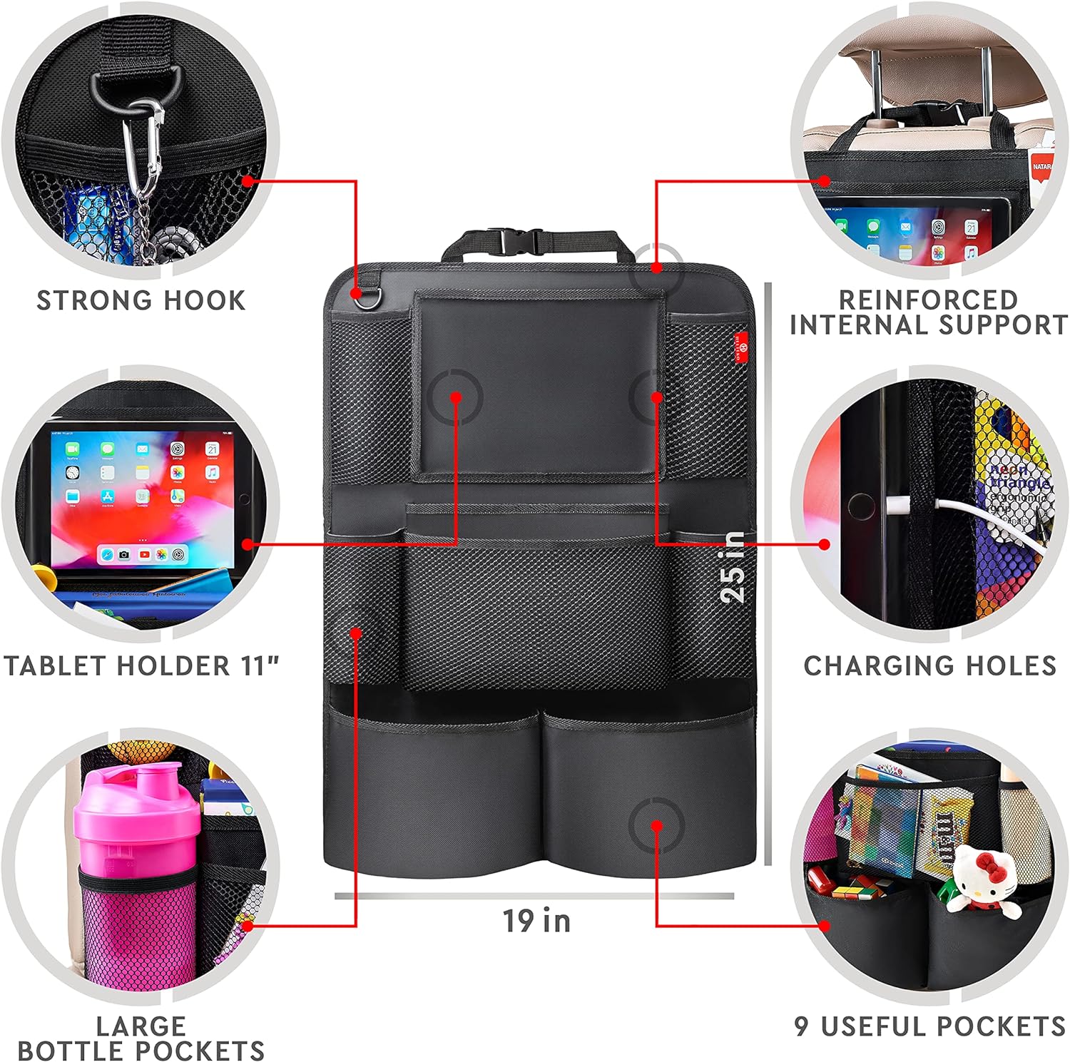 Dual Pack of Car Seat Storage Organizers with Tablet Holder
