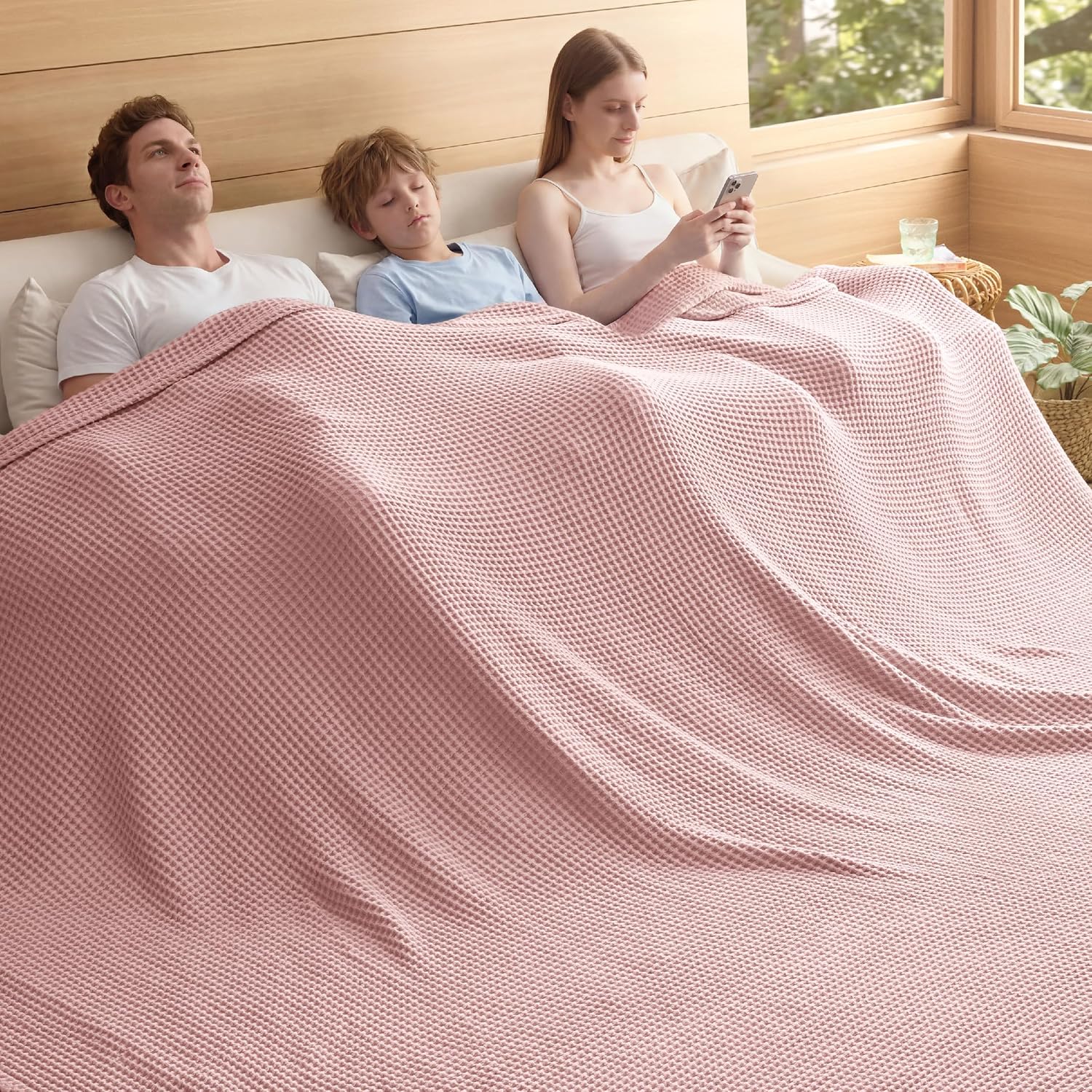 100% Cotton Waffle Weave Blanket | Lightweight & Breathable for All Seasons