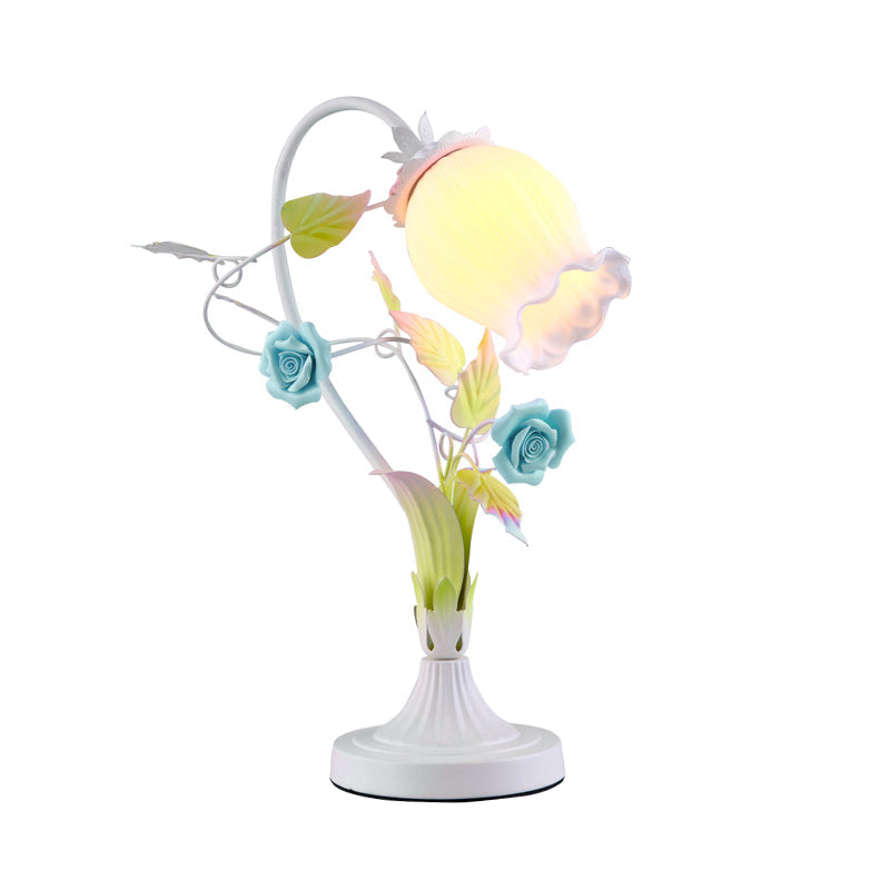 Scalloped Taavita Glass Table Light Romantic Pastoral 1 Head Night Lamp for Bedroom with Rose in Pink/Blue/White