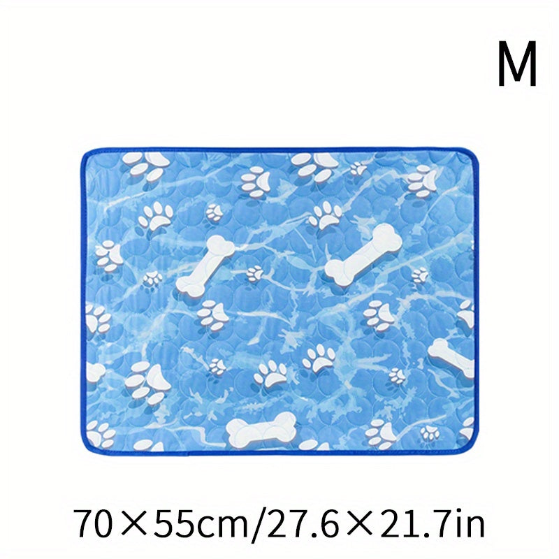 Extra Large Cooling Mat for Dogs & Cats - Washable Summer Pet Self-Cooling Pad with Bone & Paw Print Design, Perfect for Beds, Cat Beds, Dog Houses, Crates, and Car Seats, Car Seat Cover | Cartoon Print Mat, Dog Cooling Accessories
