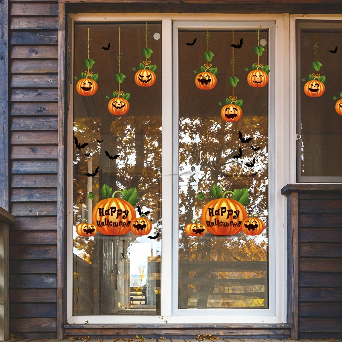 10-Pack Halloween Window Stickers – Reusable Double-Sided Pumpkin Decals – Static Cling for Living Room, Kitchen, Bathroom Party Décor