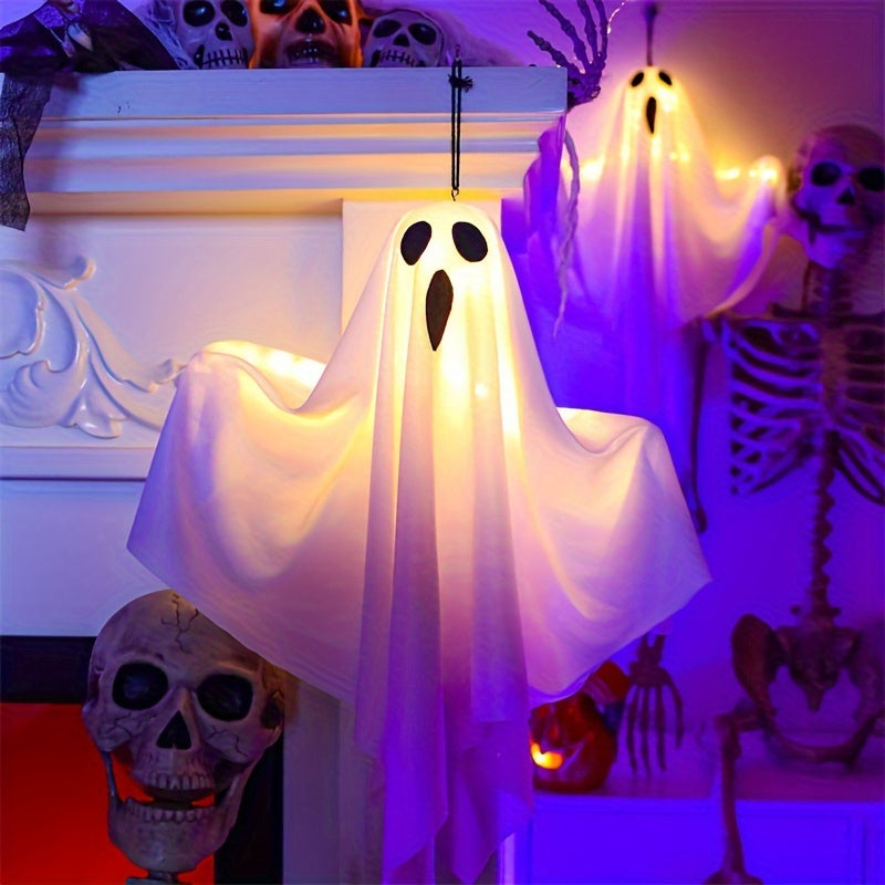Glowing LED Halloween Hanging Ghosts Battery Operated Decor Set of 3