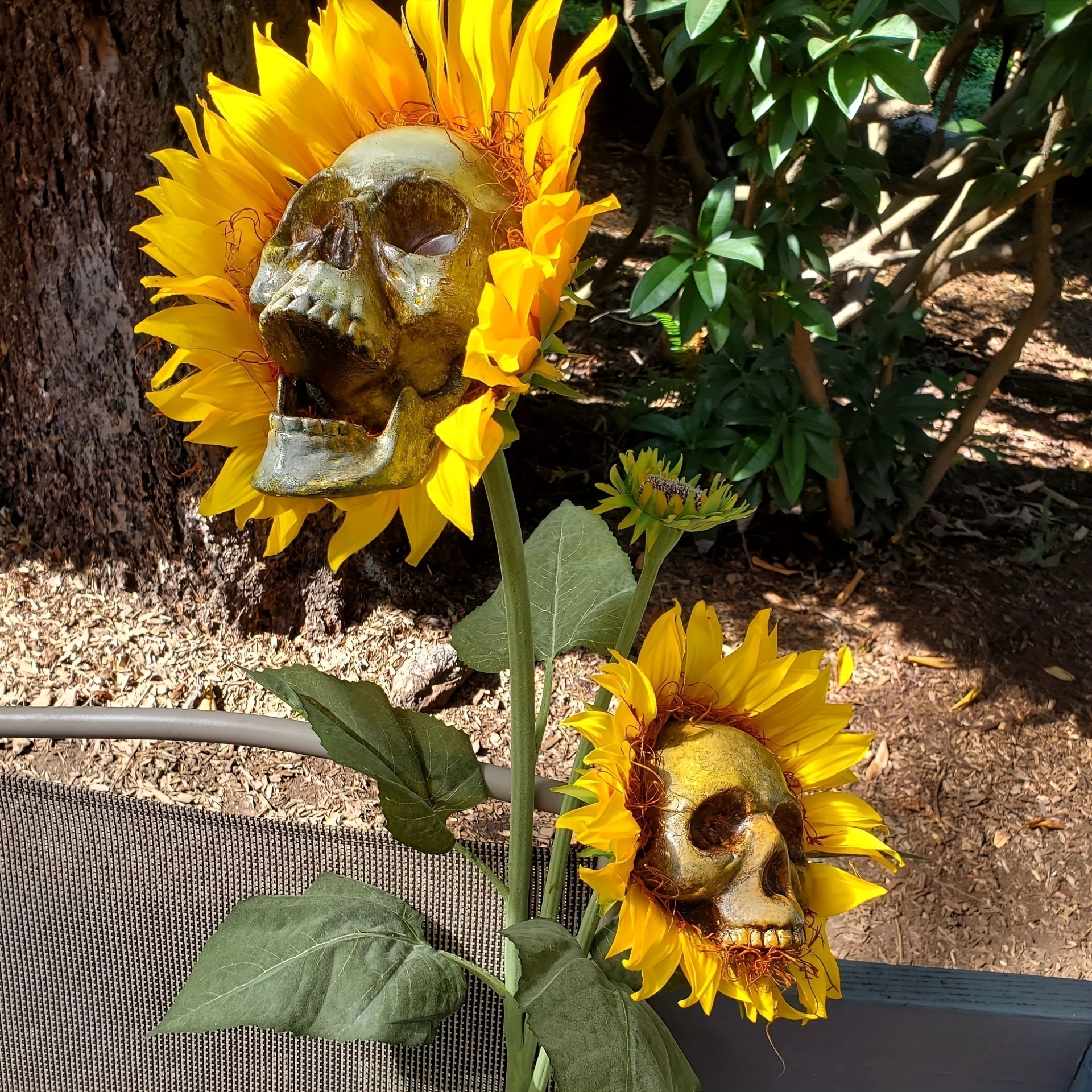 Handmade Halloween Sunflower Skull Decoration with Durable Plastic