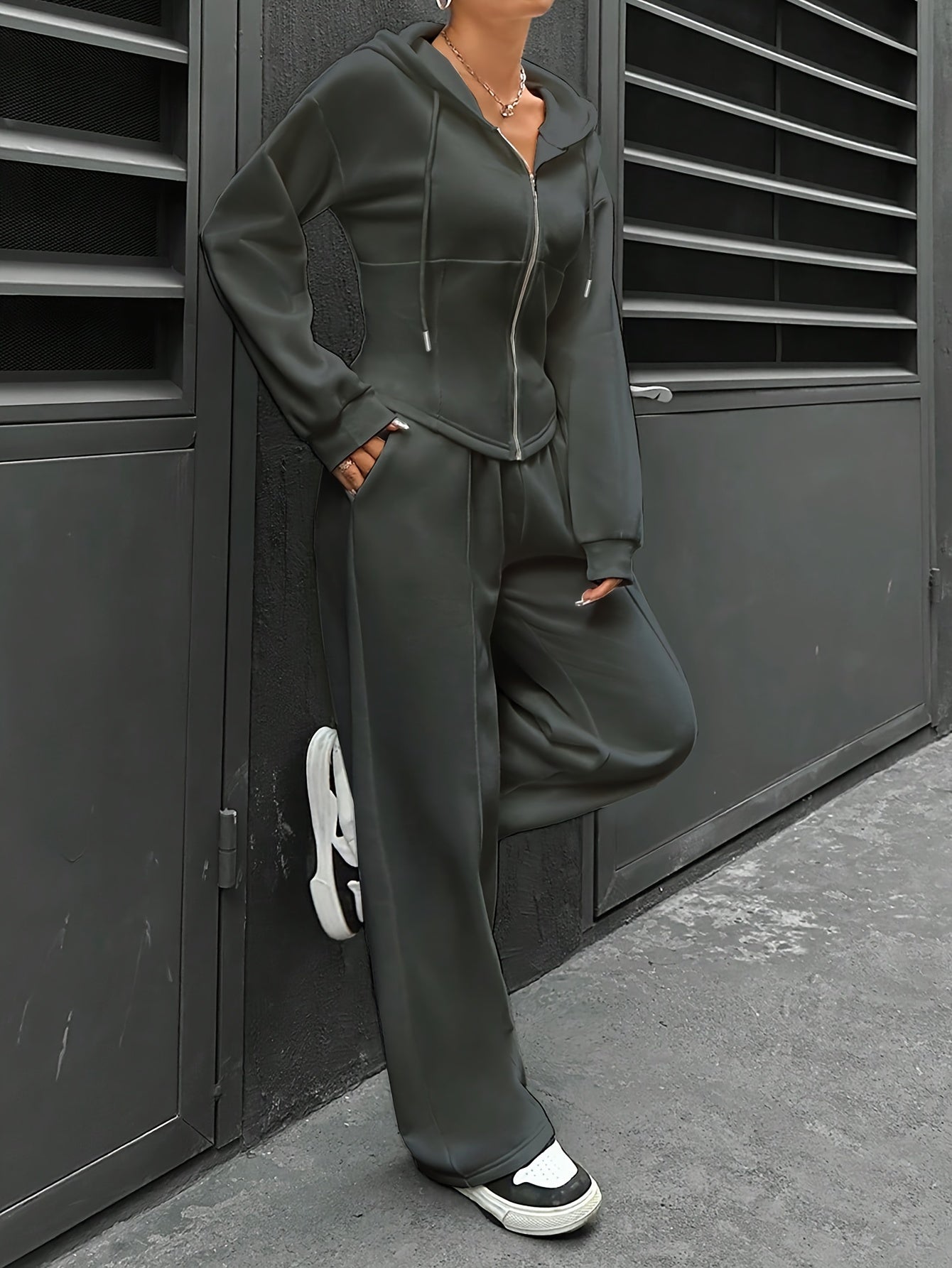 Hooded Jogger Set | Zip-Up Hoodie | Comfortable Casual Wear | Polyester