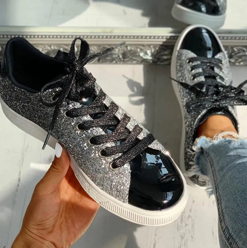 Women’s Casual Sneakers | Glitter Texture with Glossy Toe Cap | Durable Materials | Comfortable Fit for All-Day Wear