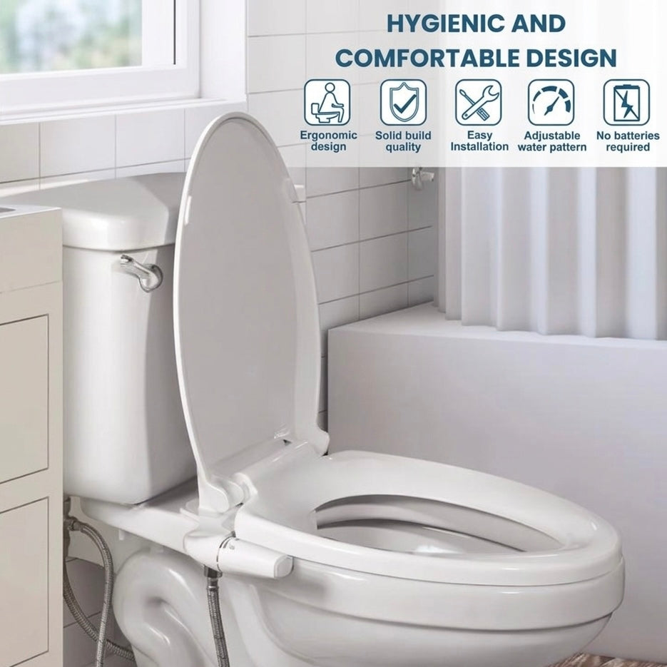 Slim Bidet Connector with Dual Nozzles and Adjustable Water Pressure for Standard Toilets
