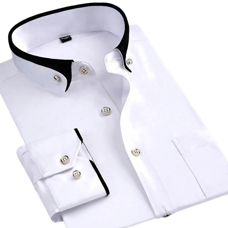Men's Long-Sleeve Dress Shirt | Contrast Collar & Cuff Detail | Premium Cotton Comfort | Versatile Style