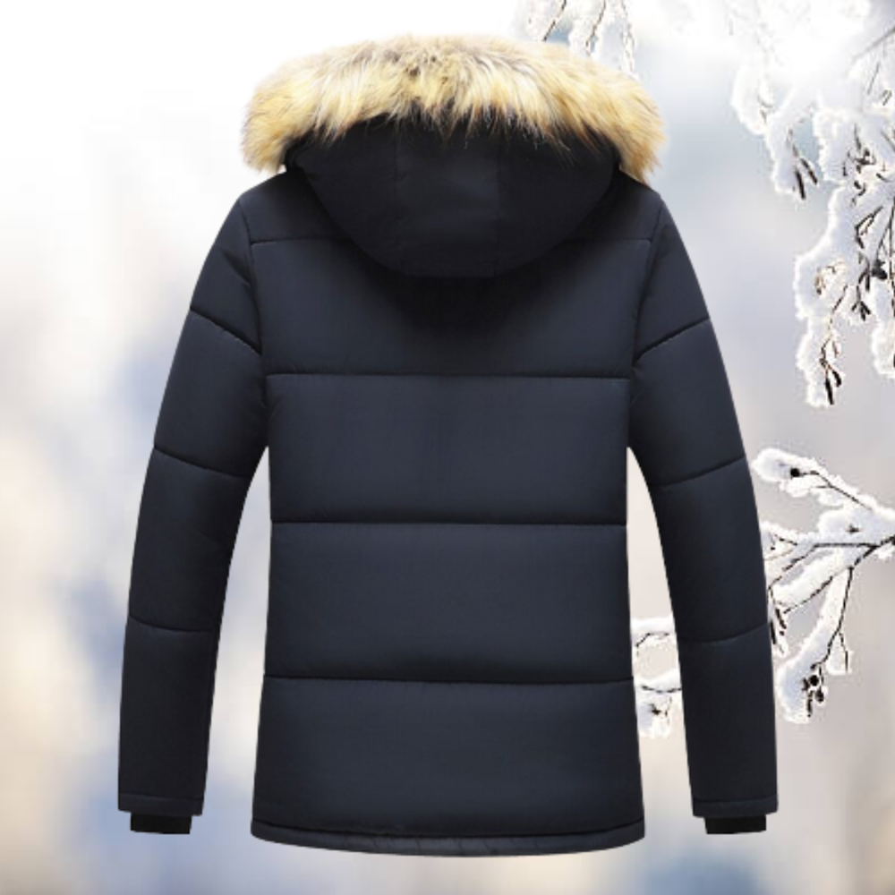 Men’s Hooded Winter Parka | Windproof & Fur-Lined Hood | Cotton-Polyester Blend | Cold Weather Protection
