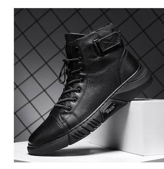 Men's Leather Boots | Durable Black Leather | Non-Slip Rubber Sole & Shock-Absorbing Insole | Comfortable Fit