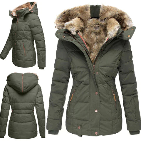 Women’s Winter Coat | Water-Repellent Cotton & Fleece Lining | High Collar & Hood | Comfortable Warmth