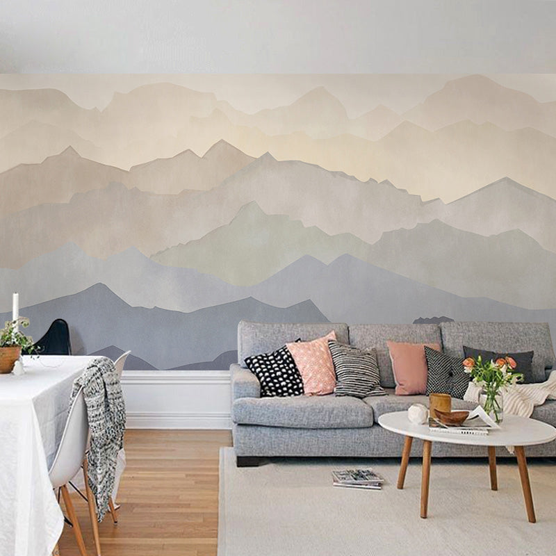 Extra Large Mountain Wall Art in Blue and Brown Non-Woven Fabric Mural Wallpaper for Home, Custom-Printed Clearhalo 'Wall Decor' 'Wall Mural' 969657
