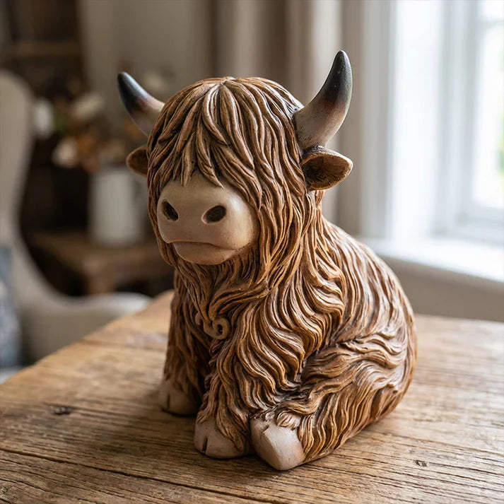 Resin Night Lamp featuring Highland Cow Design – Warm Amber Glow
