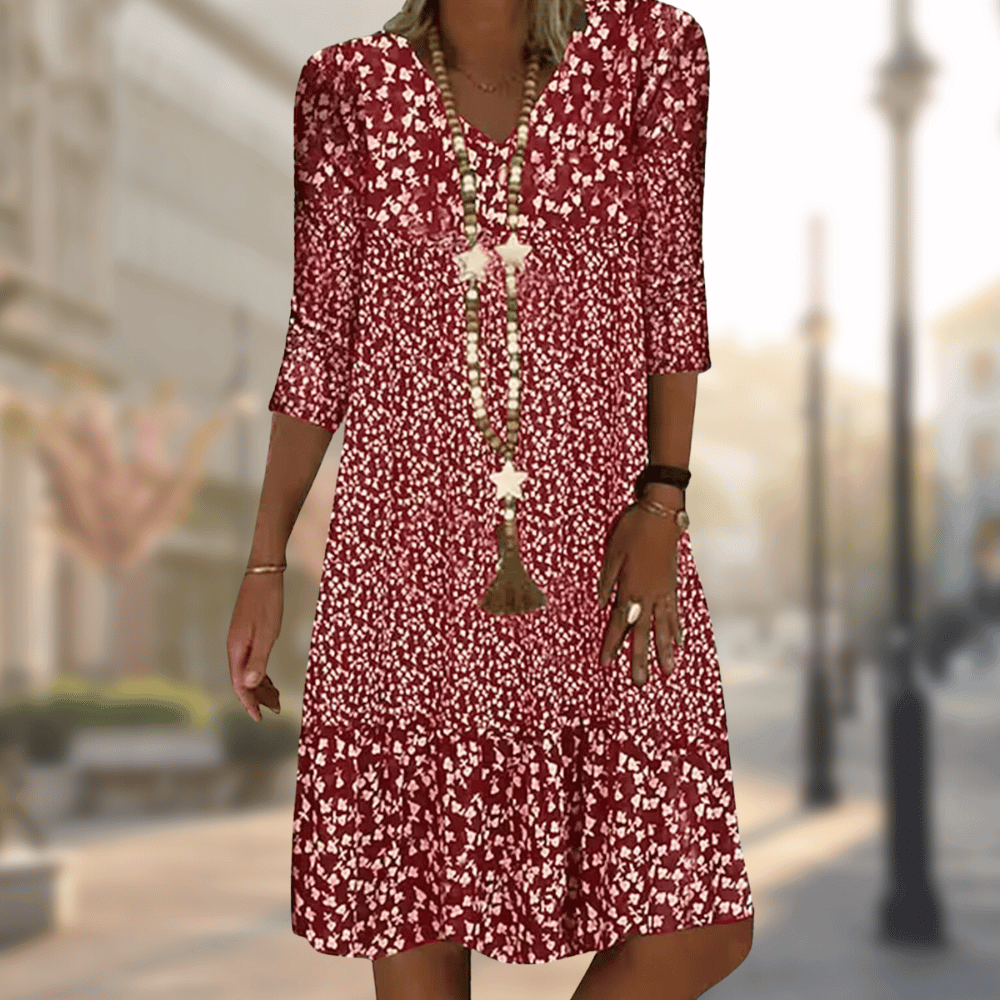 Women’s Casual Knee-Length Dress | Relaxed Fit with Tiered Hem | Soft Comfortable Fabric