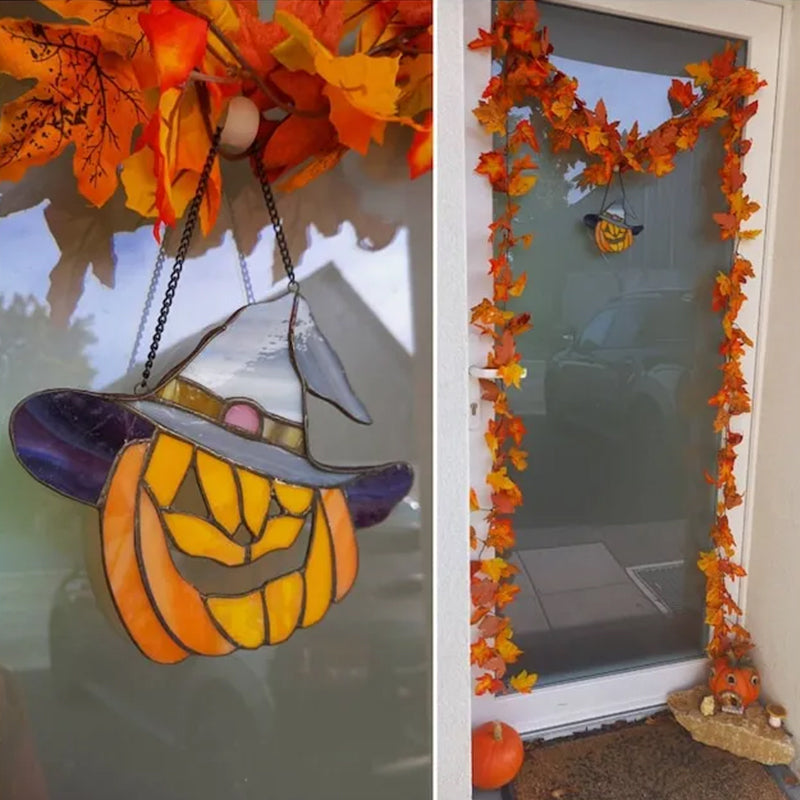 Halloween Hanging Pumpkin Ornament with Glowing Light and Hat Design