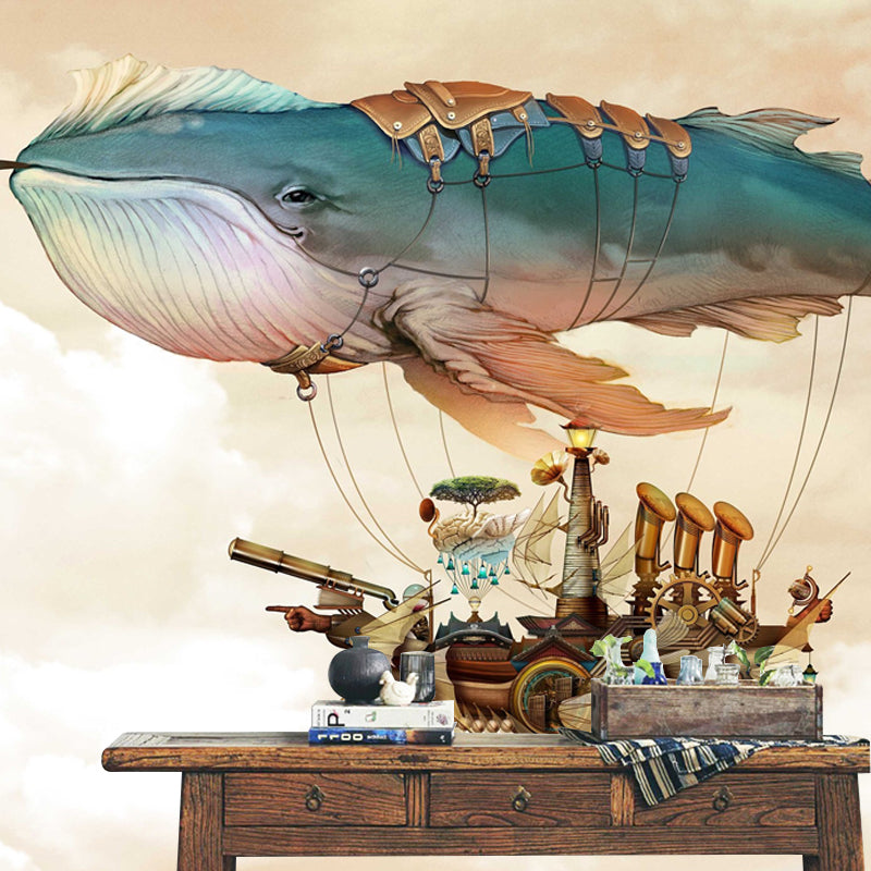 Minimalistic Blue and Yellow Whale Wall Art for Children's Bedroom Decoration, Custom Sizing Available