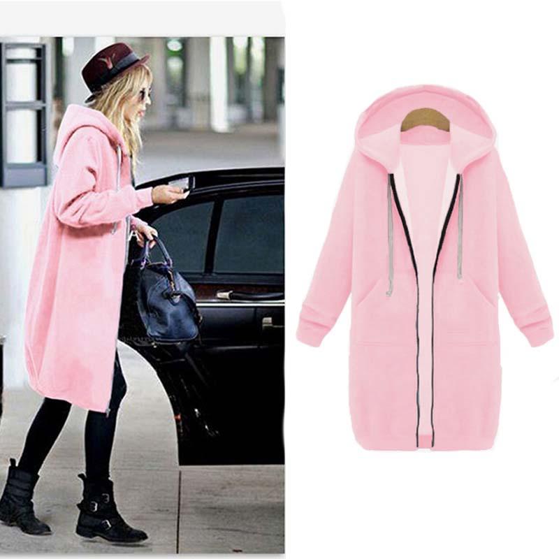 Longline Hooded Sweatshirt Coat | Zipper & Pockets | Polyester Fabric | Winter Warmth