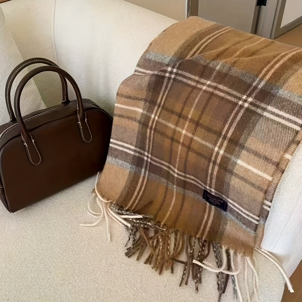Wool-Blend Scarf | Tartan Pattern | Warm and Comfortable | Wool