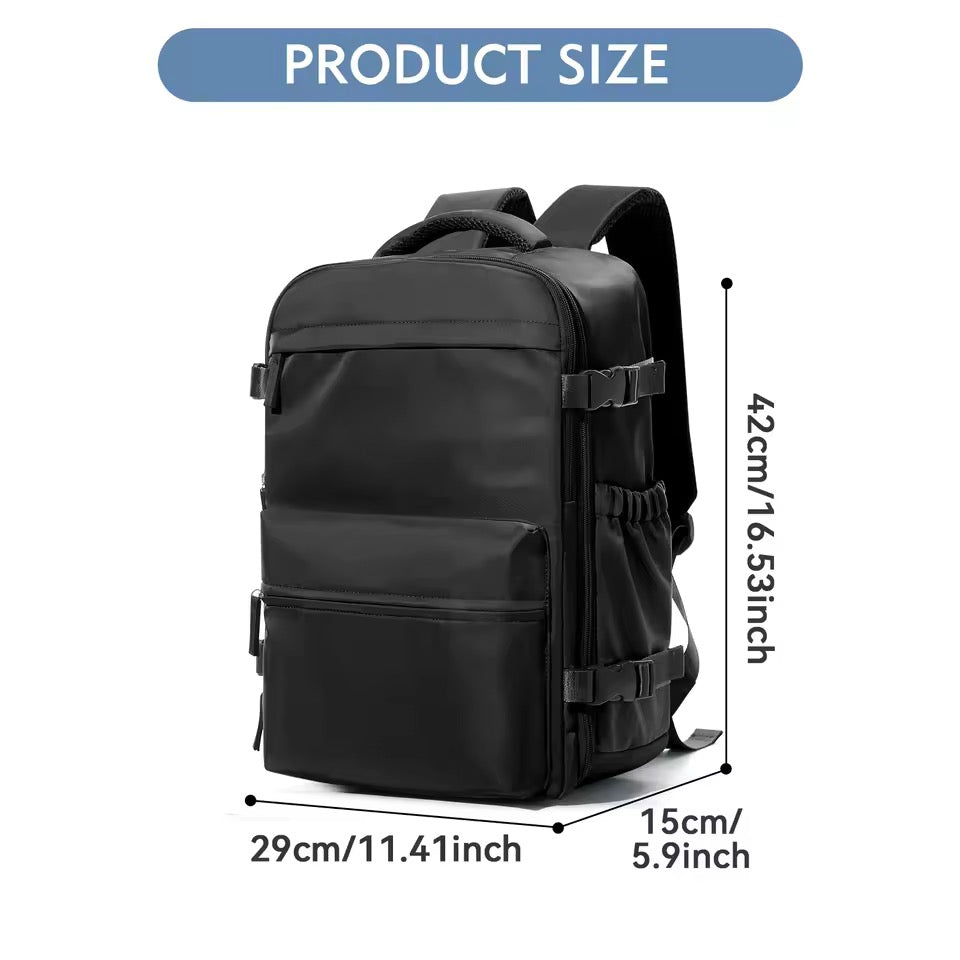 Water-Repellent Oxford Travel Backpack with Vacuum Compression for 17" Laptop and USB Pump
