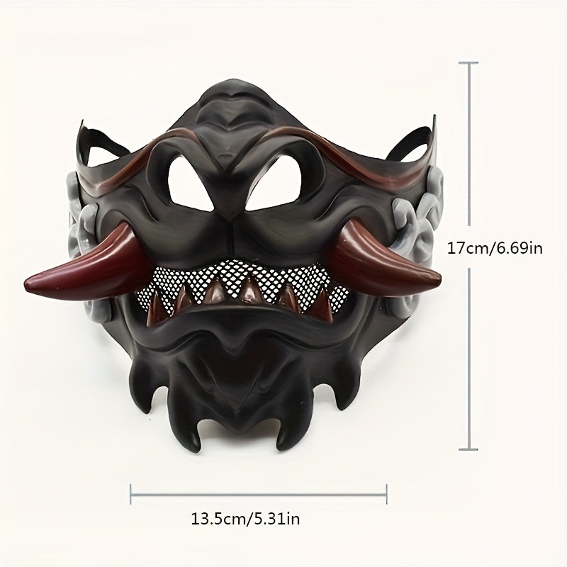 Ninja Demon Halloween Mask with Red Horns and Lightweight Plastic