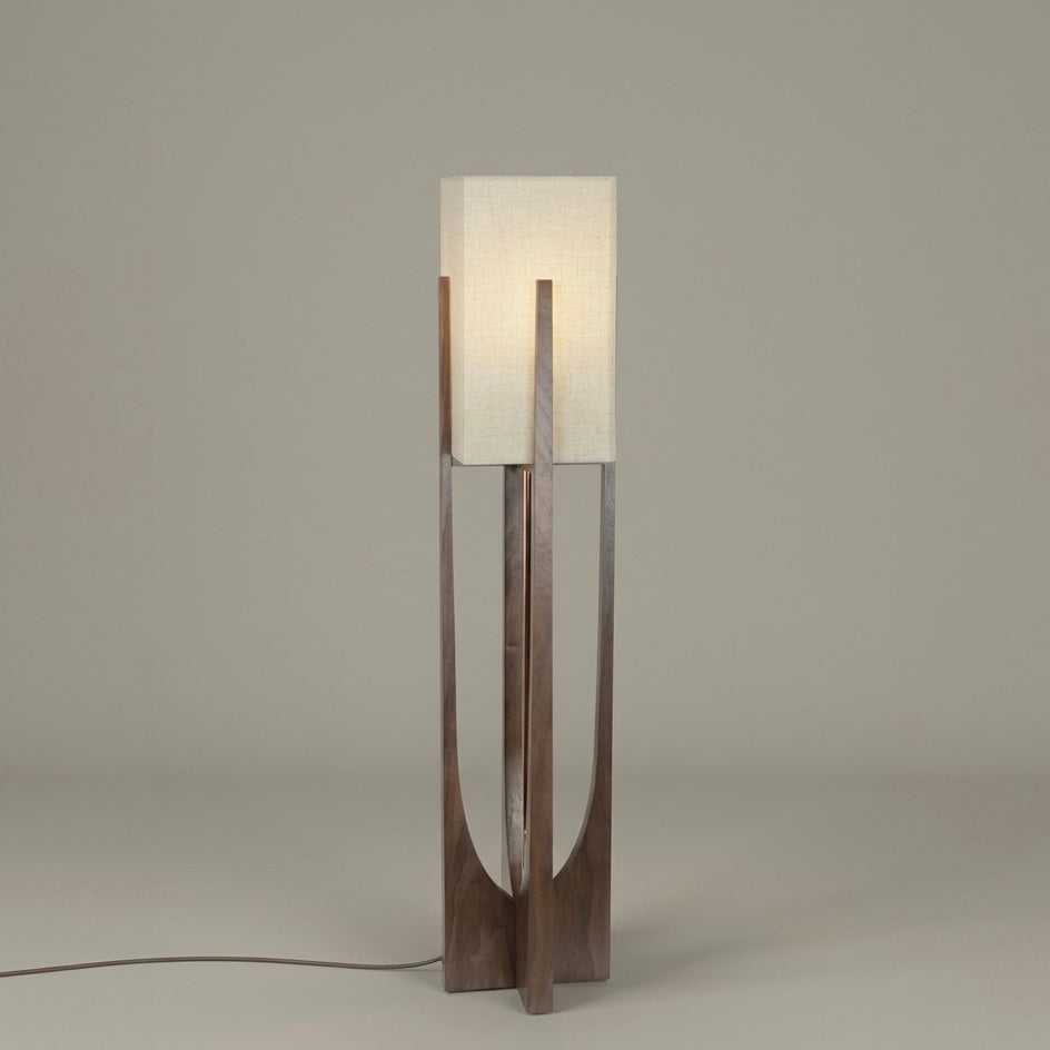 LED Floor Lamp with Bamboo and Wood | Chrome Finish | 53cm & 82cm