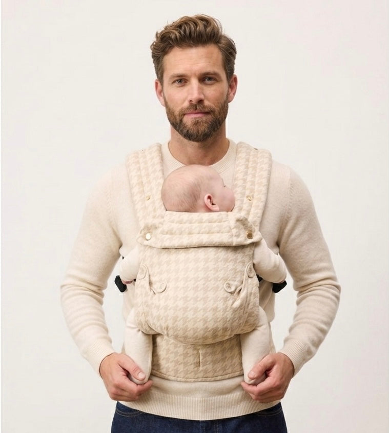Baby Carrier with Ergonomic Design | 3 Carry Options | Houndstooth | 88% Cotton & Linen | For Newborns to Toddlers