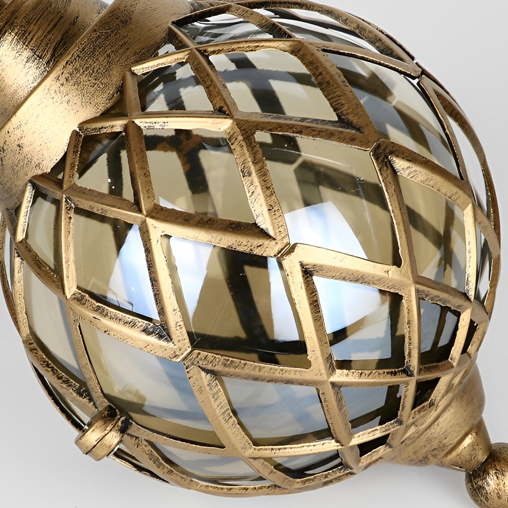 1-Light Tea Glass Globe Outdoor Pendant Light Hanging Lantern Chandelier