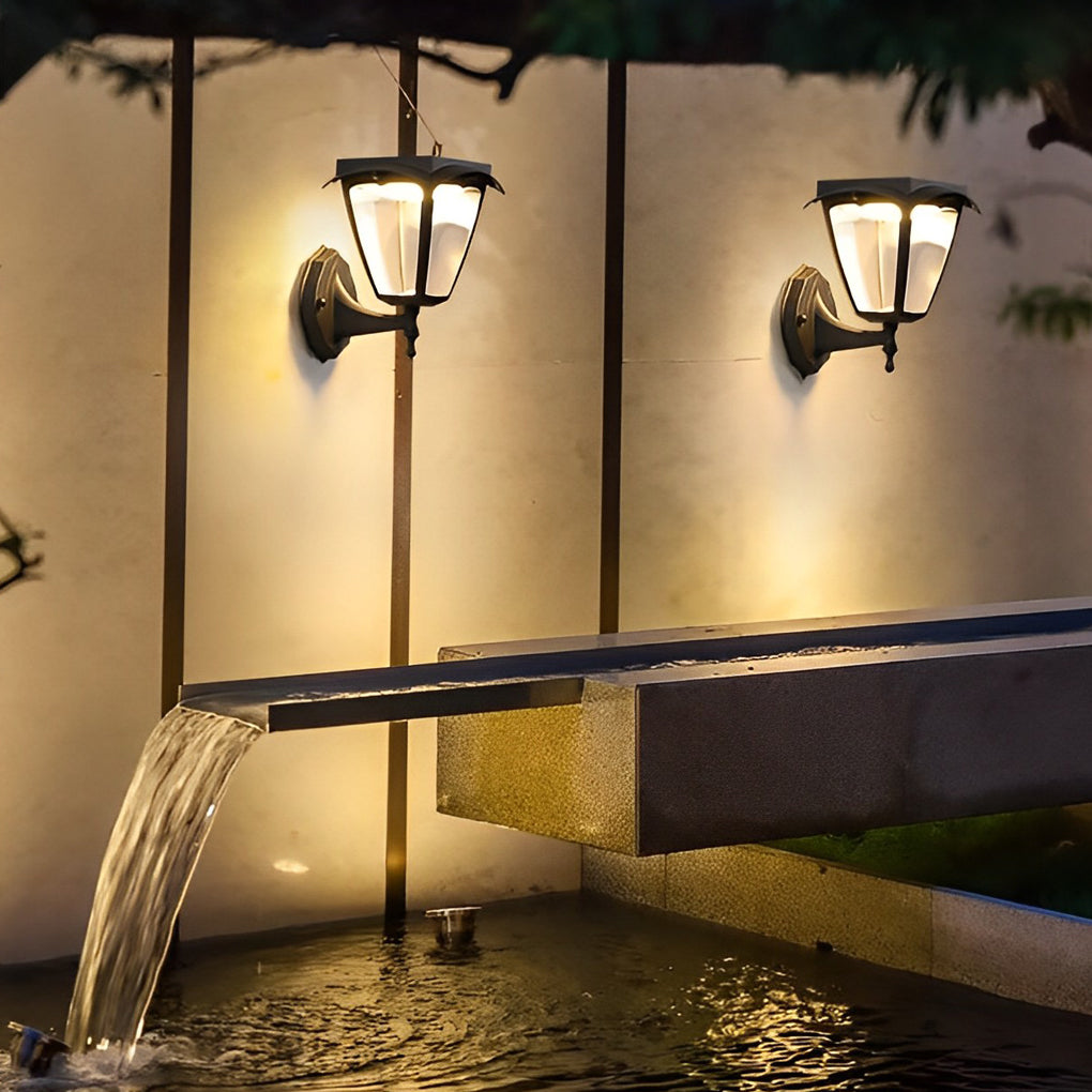 1-Light Black Solar LED Powered Porch Sconce Outdoor Wall Light