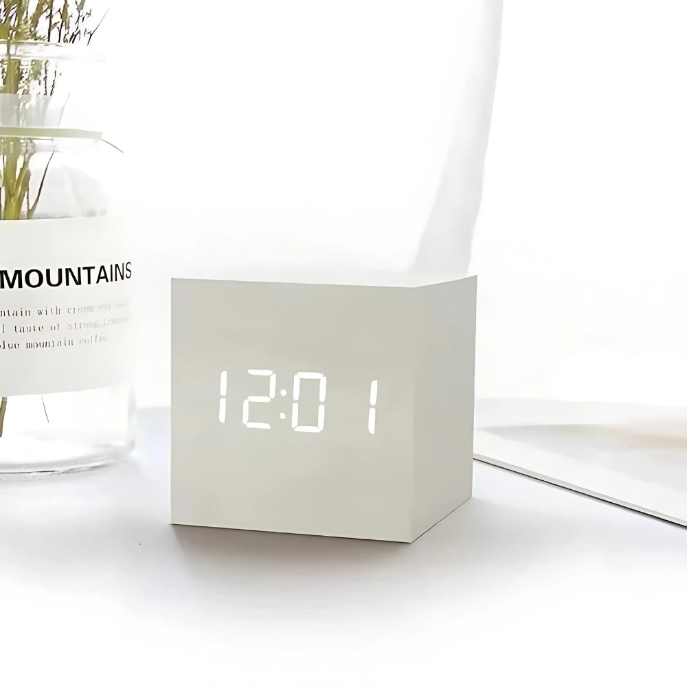 AuraCube – Sleek LED Alarm Clock for Modern Living