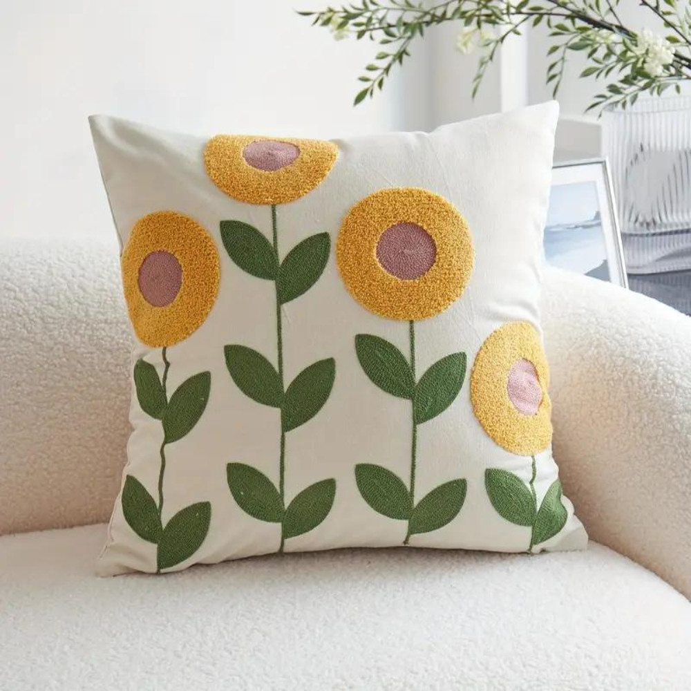 Embroidered Floral and Botanical Pattern Pillowcase