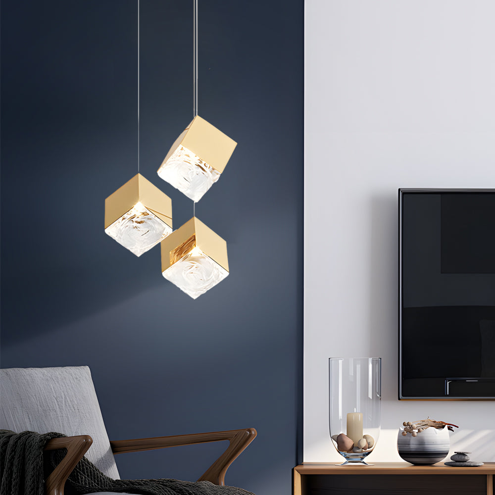 Taavita 1/3/6/9-Light Multi Glass Ice Cube Metallic Staircase Chandelier in Gold/Chrome