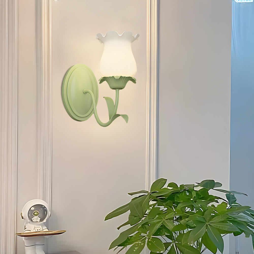 1/2 Head Green Glass Three Step Dimming Modern Wall Lights Flowers Indoor