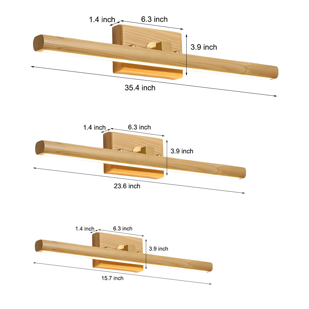 15''/23''/35'' Long Wood Strip 180° Rotatable Dimmable Vanity Light Fixture over Mirror