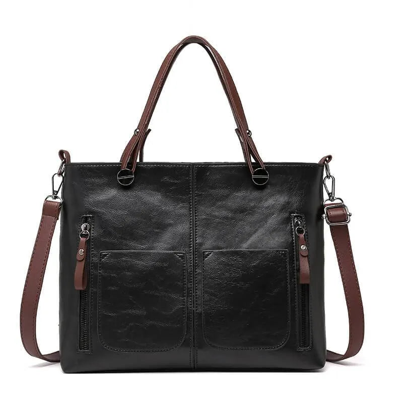 Leather Tote Handbag | Scratch-Resistant Genuine Leather | Removable Shoulder Strap | Durable Design
