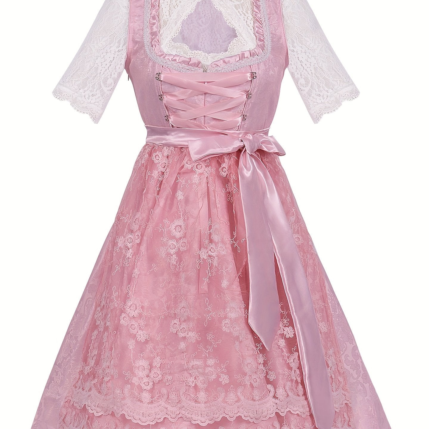 Women's Oktoberfest Bavarian Dress with Corset Lace-Up and Lace Skirt