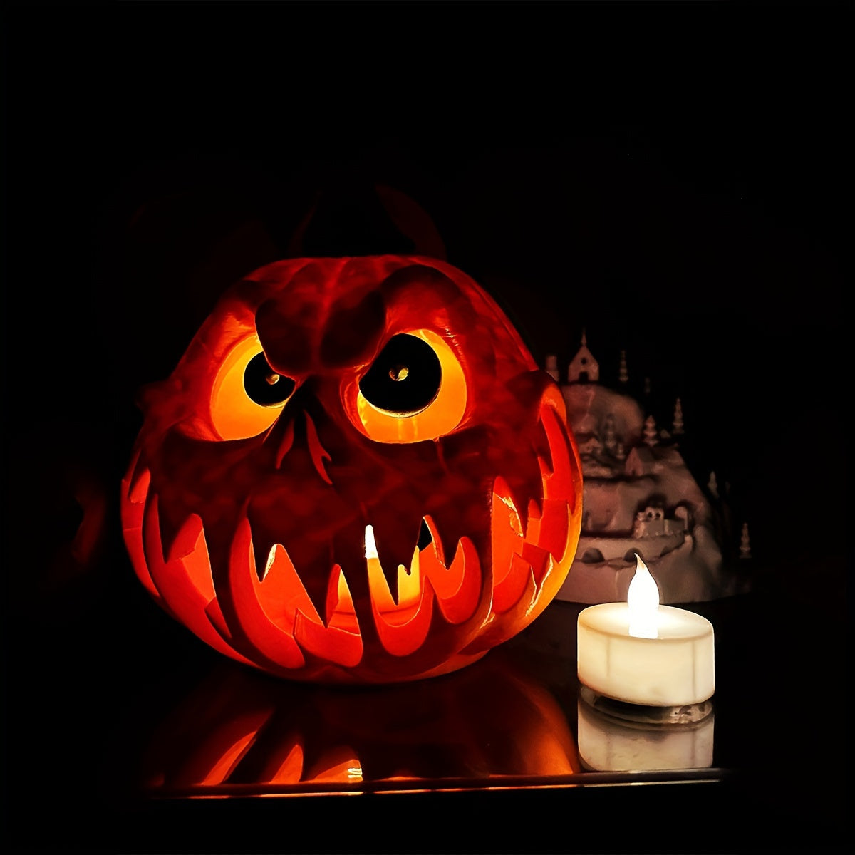 Giant Hollow Halloween Pumpkin Decoration with Carved Skull Design