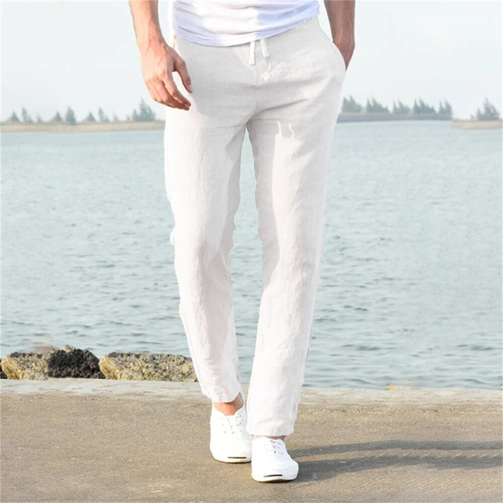 Men's Casual Linen-Blend Trousers | Drawstring Waist & Breathable Fabric | Lightweight Comfort | All-Season Wear