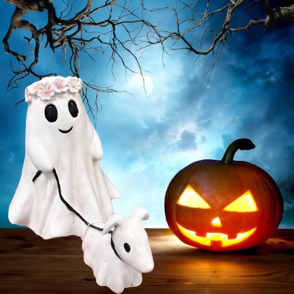 Handcrafted Halloween Ghost Dog Statue for Indoor & Outdoor Decor