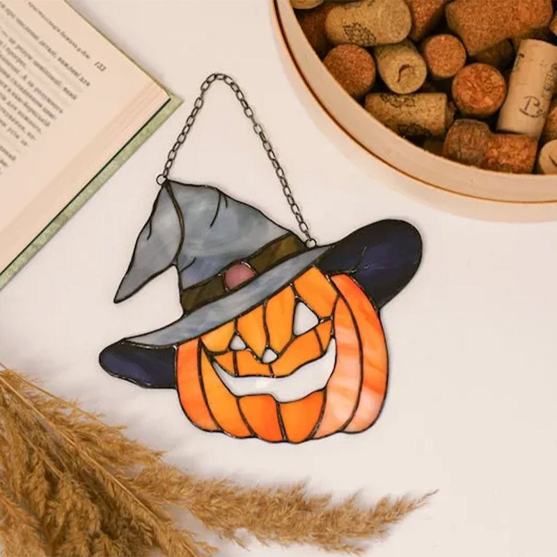 Halloween Hanging Pumpkin Ornament with Glowing Light and Hat Design