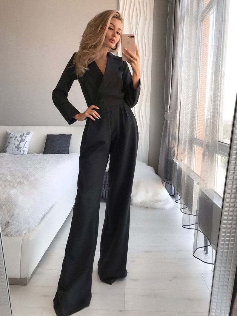 Women’s Jumpsuit | Long Sleeve Wrap-Front | Polyester Fabric | Flattering Fit & Comfortable Wear