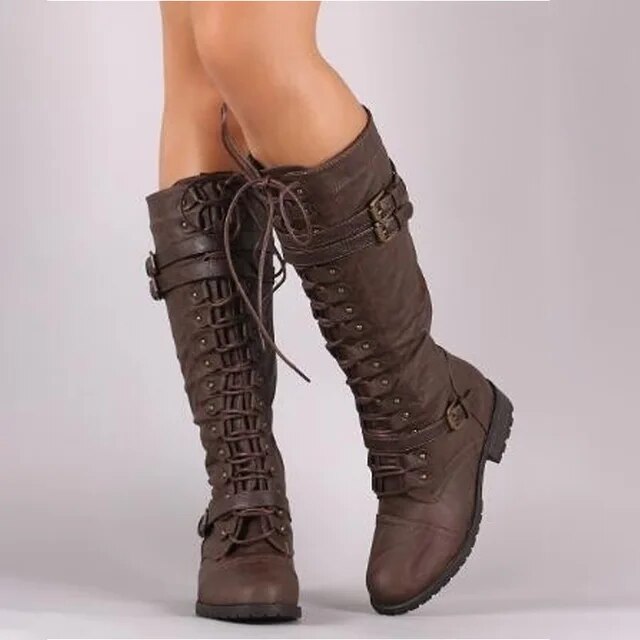Knee-High Lace-Up Boots | Steampunk Retro Buckle Design | Non-Slip Rubber Sole | Warm and Comfortable Fit