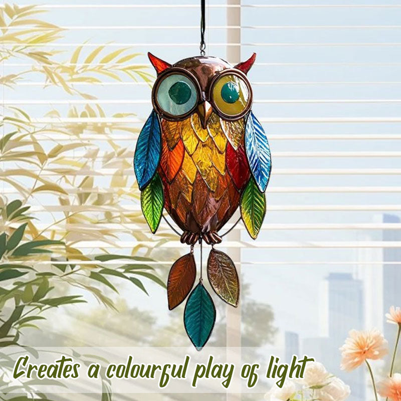 Hanging Owl Decoration with Vibrant Leaf Charms