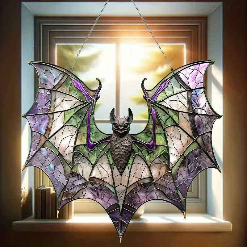 Halloween Purple Acrylic Bat Window Hanging Decor