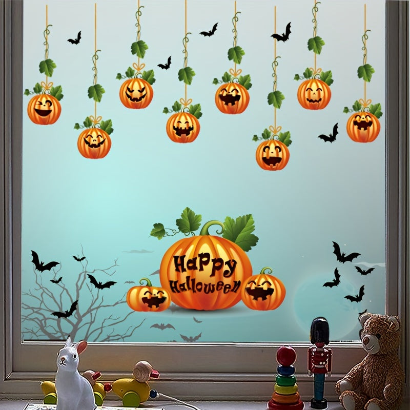 10-Pack Halloween Window Stickers – Reusable Double-Sided Pumpkin Decals – Static Cling for Living Room, Kitchen, Bathroom Party Décor