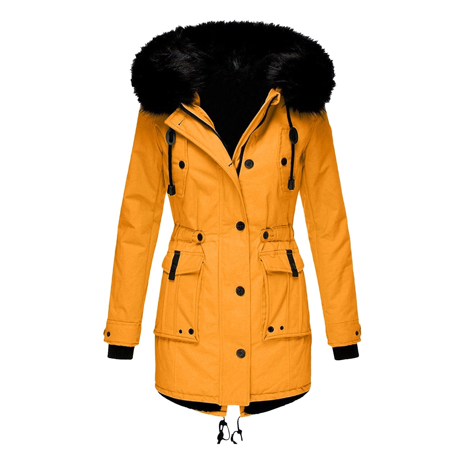 Women’s Parka Coat | Faux Fur Hood & Insulated | Adjustable Waist & Multiple Pockets | Wind Protection
