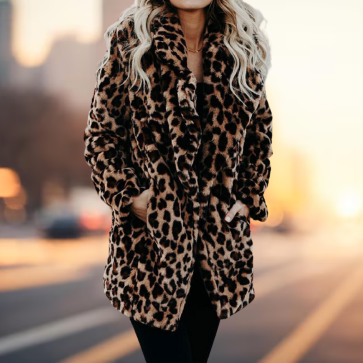 Women’s Plush Faux-Fur Coat | Leopard Print Design | High-Quality Nep Yarn | Cozy Warmth