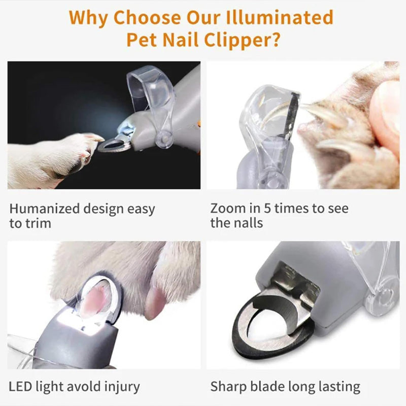 LED Light Pet Nail Clippers – Stainless Steel Blade, Replaceable