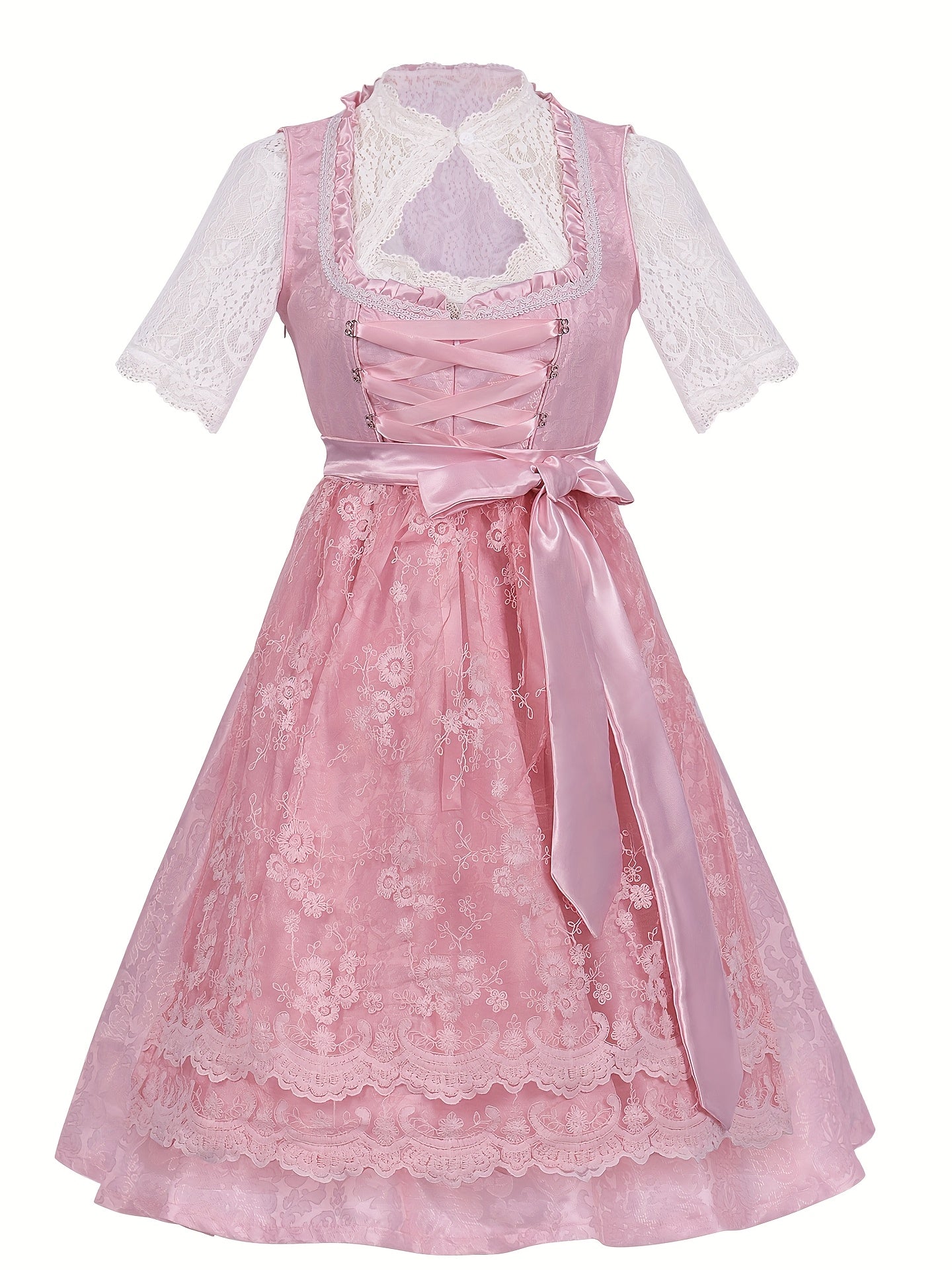 Women's Oktoberfest Bavarian Dress with Corset Lace-Up and Lace Skirt