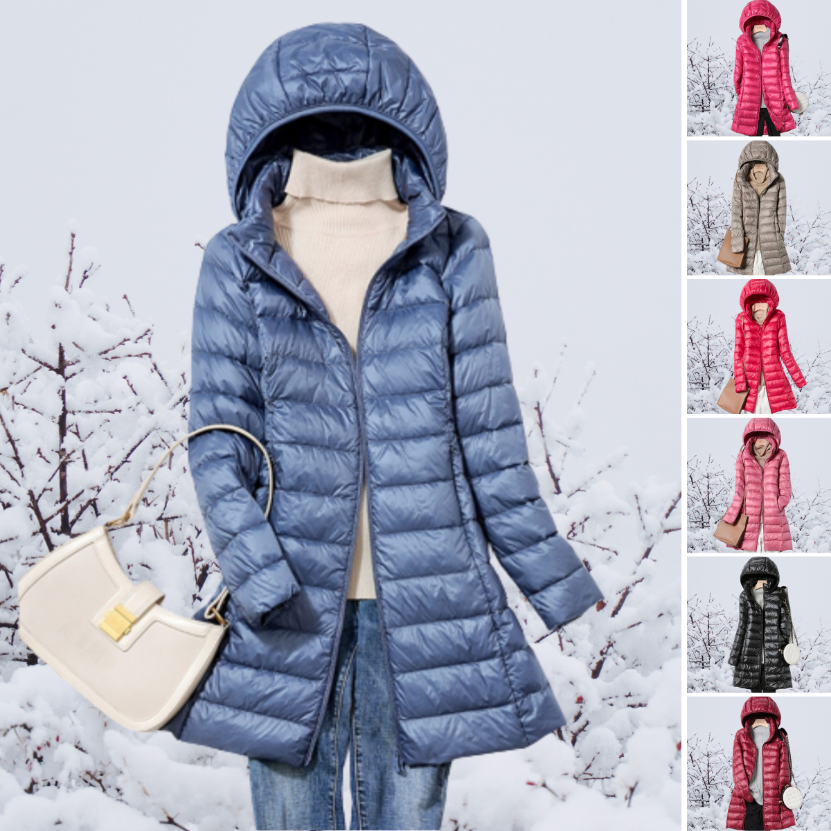 Women's Quilted Hooded Longline Puffer Coat | Feather-Light Insulation | Weatherproof Design | Comfortable Fit