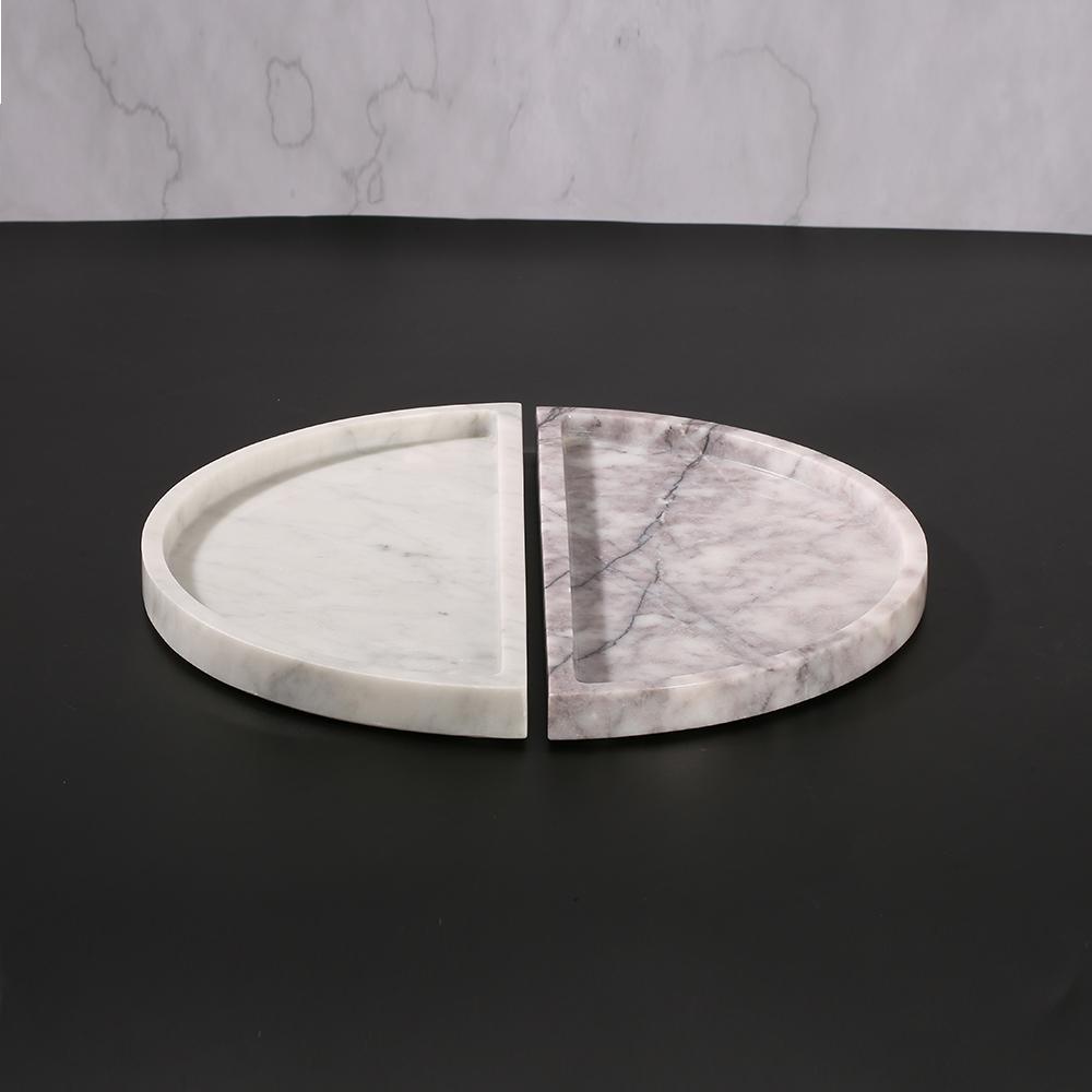 2 Piece Large Round Semicircle Fruit Tray Decor White Serving Tray